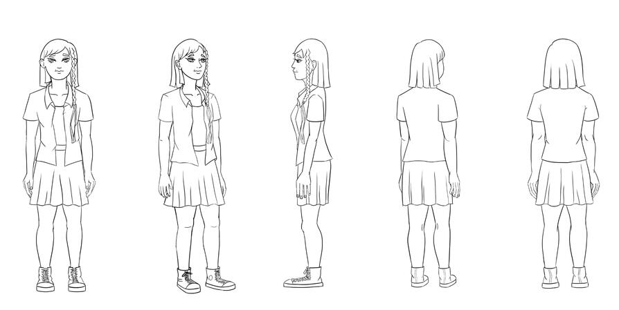 Hoja de giro de la protagonista del cuento "La saga incompleta de la piraña humaña"